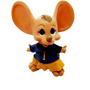 1970 Roy Des of Fla Female Cheerleader Mouse Piggy Bank 10" High Felt Costume